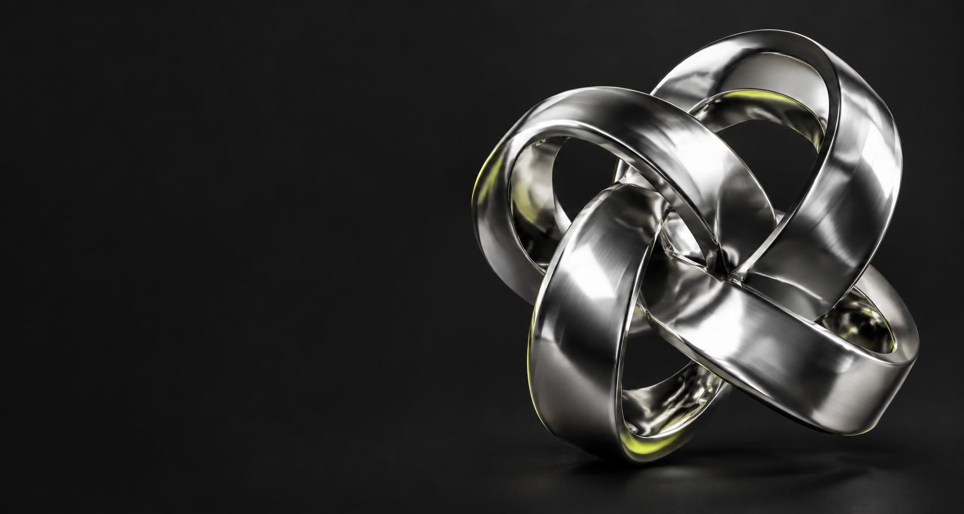 Sculptural chrome loops reflecting light